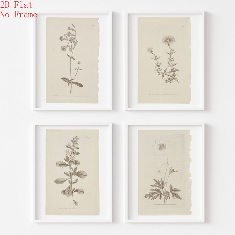 TEMU 4pcs Frameless Botanical Prints Posters - Wall Art Suitable For The Living Room, Bedroom, And Hallway - Vintage Decorative Wall Decor, Rolled