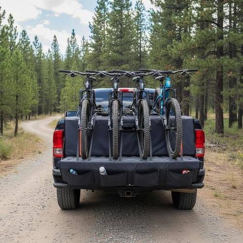 pick up truck bicycle carrier 53 for mountain biking camping outdoor transport tool pockets reflective strips camera opening size pickup trucks