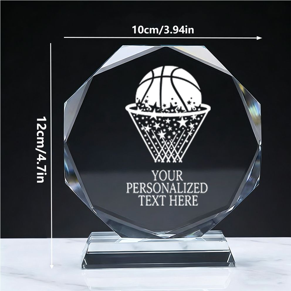 TEMU Personalized Basketball Hoop Crystal - Octagonal Ornament With Name/text, Hoop & Ball Design Suitable For Office Desk Decor, Gifts For, Men, ,
