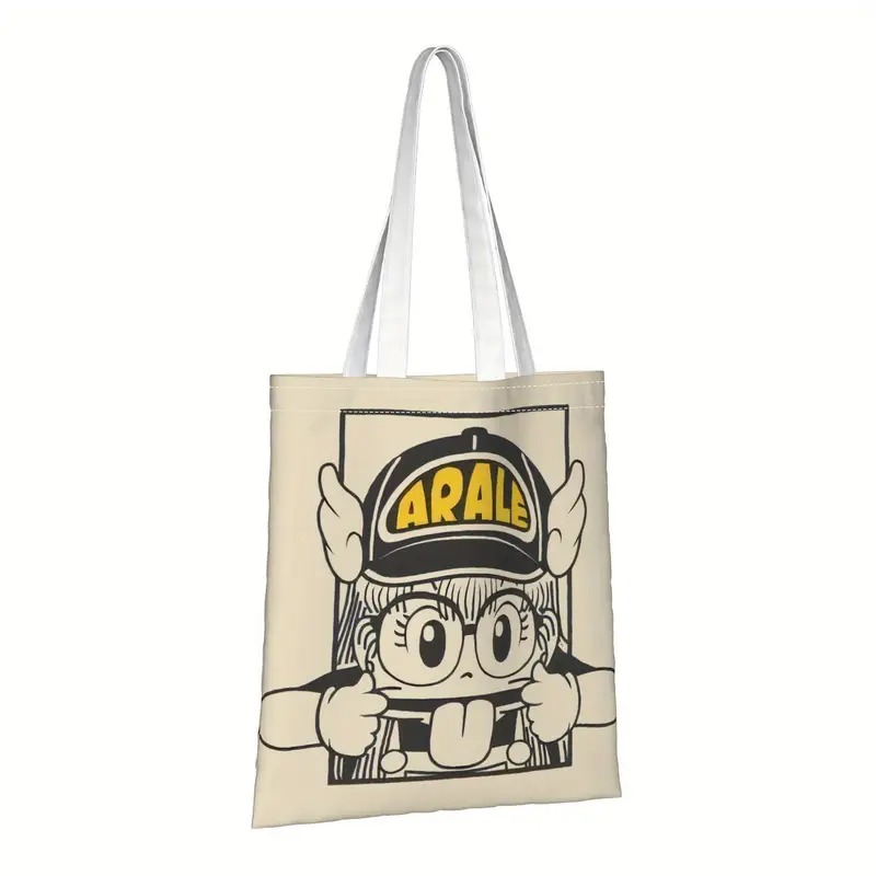 TEMU 【商品名】オープンアイデザインのチャーミングなベージュ＆ブラックのアニメトートバッグ。普段使いの食料品購入や外出先での使いに最適。女性に。