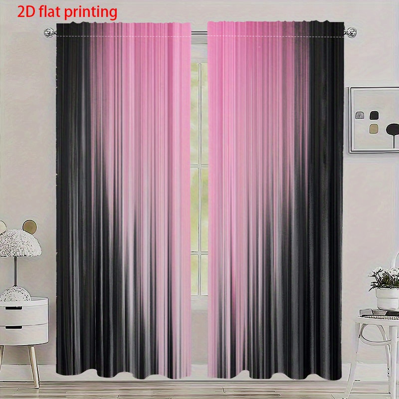 TEMU 2d Flat, 2d Flat Print 2pcs Set Pink Gradient Black Striped Vertical Curtains Bedroom Office Kitchen Window Decoration Fashionable Curtains Size