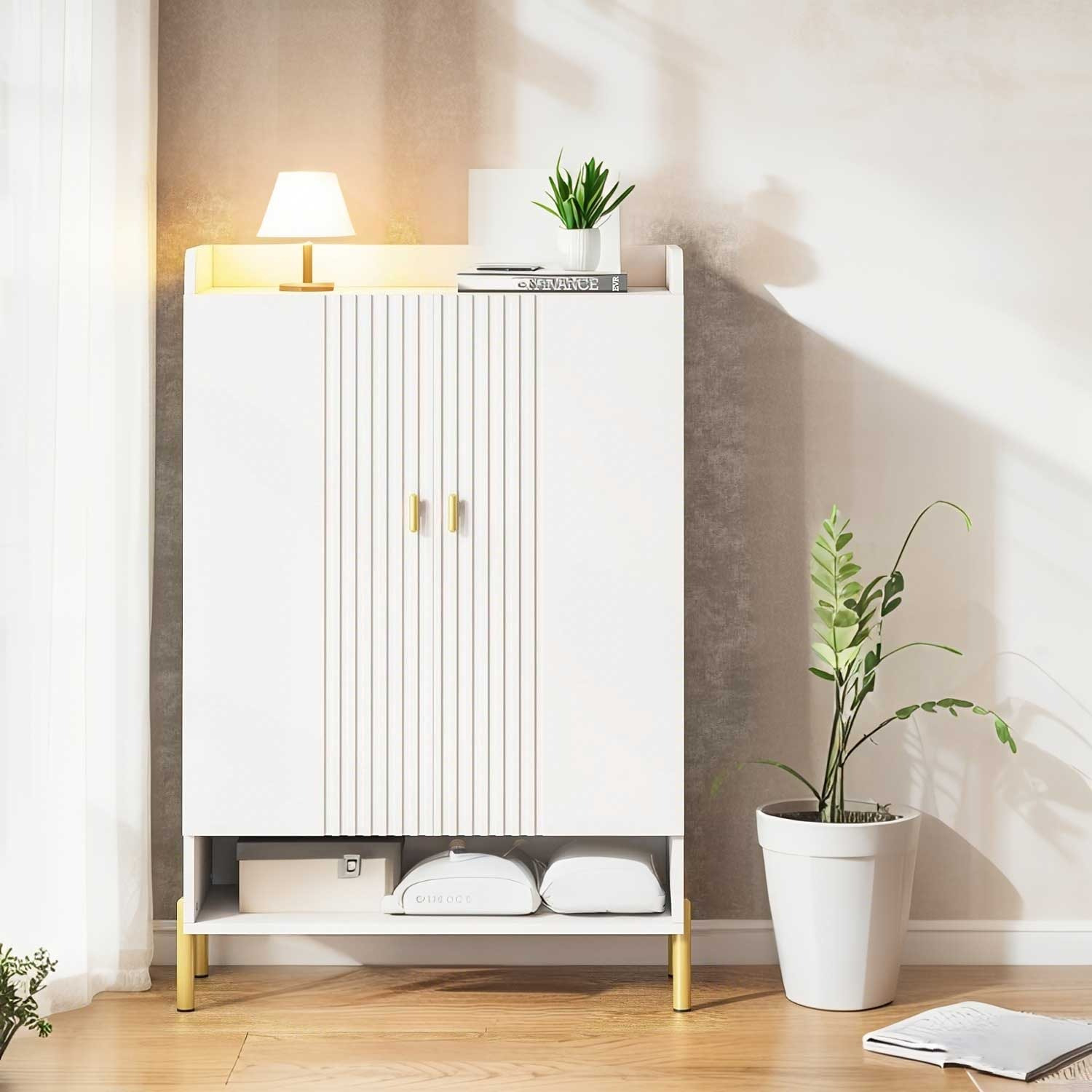 6-tier White Shoe Cabinet With Adjustable Shelves, Freestanding Wood Storage Rack For Entryway, Closet, Living Room