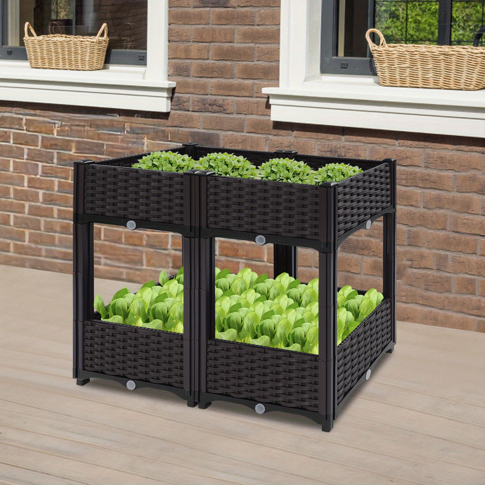 Box Type Flower Pot, Garden Planter Box Double-layer Large Size, Fast Drainage, Courtyard Planting Tool Container, Plant High Bed Elevated Plant Garden Box, Vertical Plant Bed Outdoor