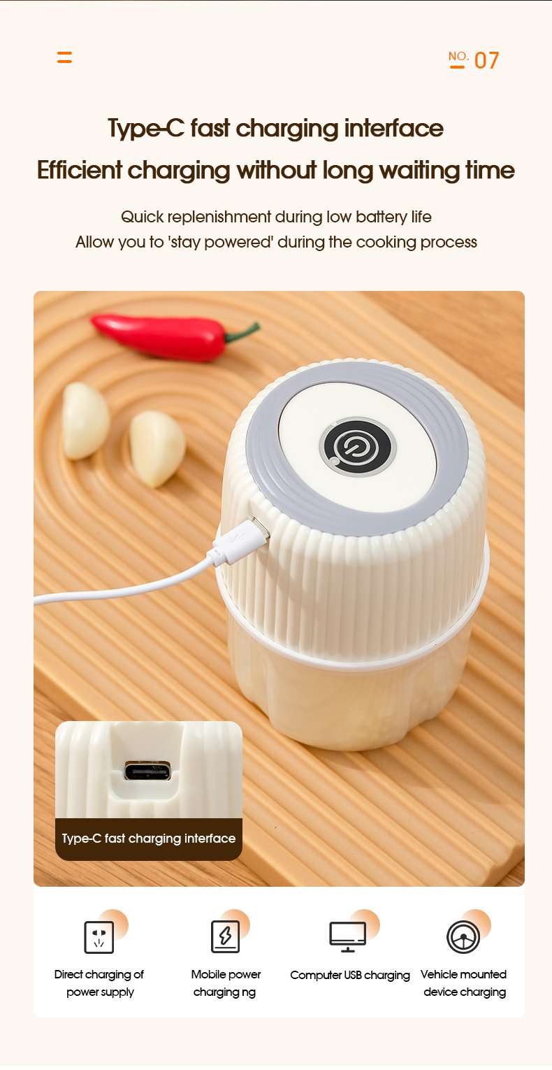 portable 300ml electric food chopper mini garlic mincer usb rechargeable with built in battery ideal for meat grinding chopping   christmas and halloween gifts wireless kitchen vitality details 9