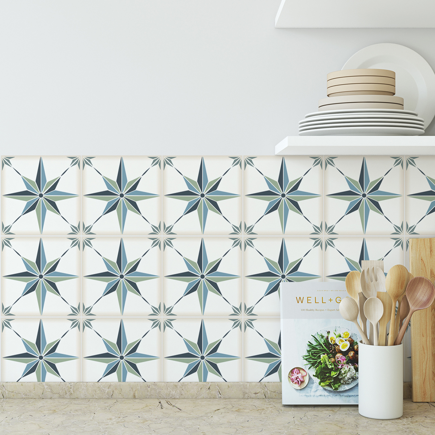 

20pcs Bohemian Star Pattern Vinyl Wall Tiles, Self-adhesive , Waterproof Kitchen Bathroom Decor, , Space Theme, Single Use, 4x4 Inch