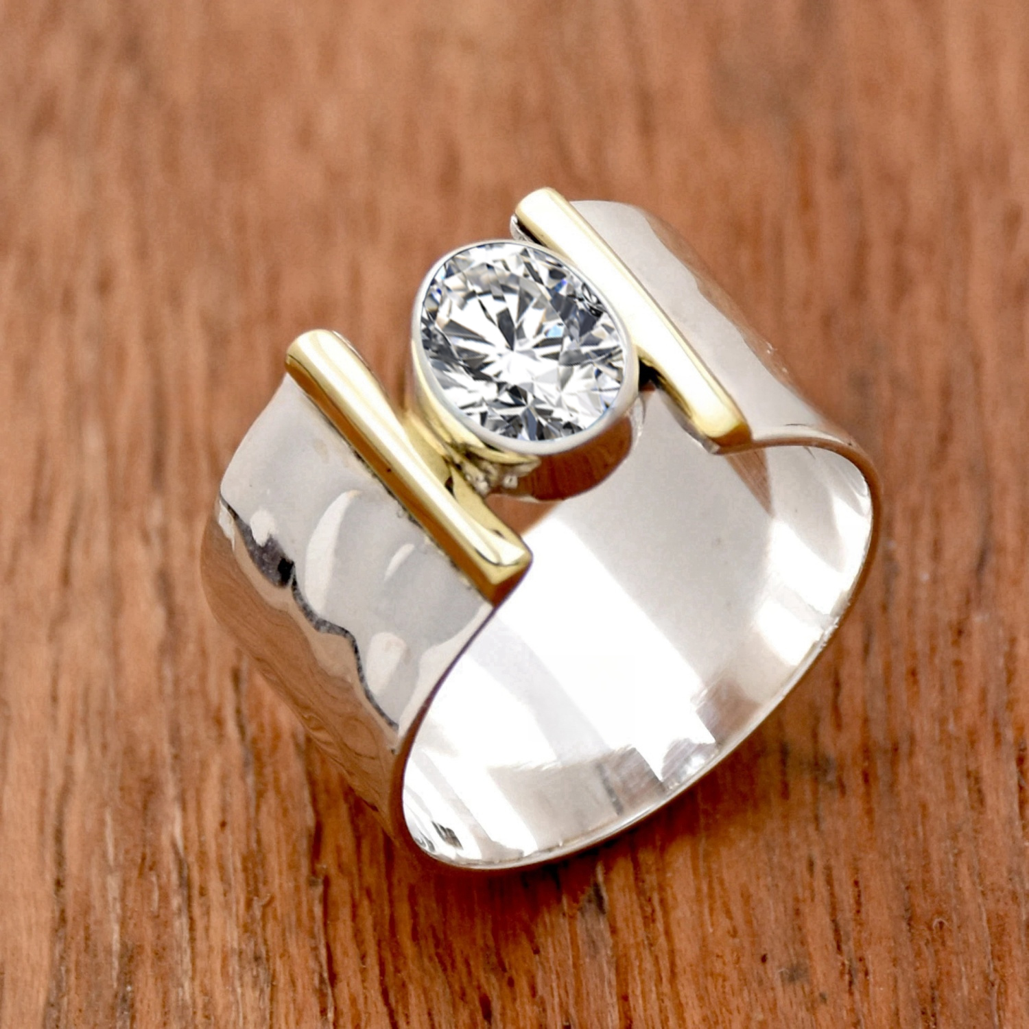 E-shop Modischer ovaler Zirkonia-Einlegering für Damen und Herren, breiter Ring für , Partys, , zweifarbiger Ring, Schmuck, Jubiläums-Geschenk