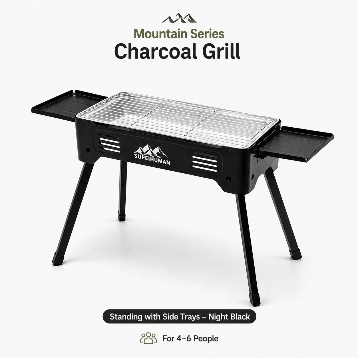 Image of Portable Charcoal Grill, Mountain Series Outdoor Camping Bbq Grill For 4-6 People, Foldable Garden Barbecue Grill For Patio Picnic Travel, Tabletop Or Standing Model, Black/olive Green