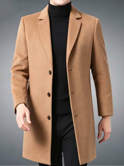 mens plus size classic trench coat jacket single breasted solid color suitable for business casual commuting office wear spring autumn outerwear regular fit for mature style hand