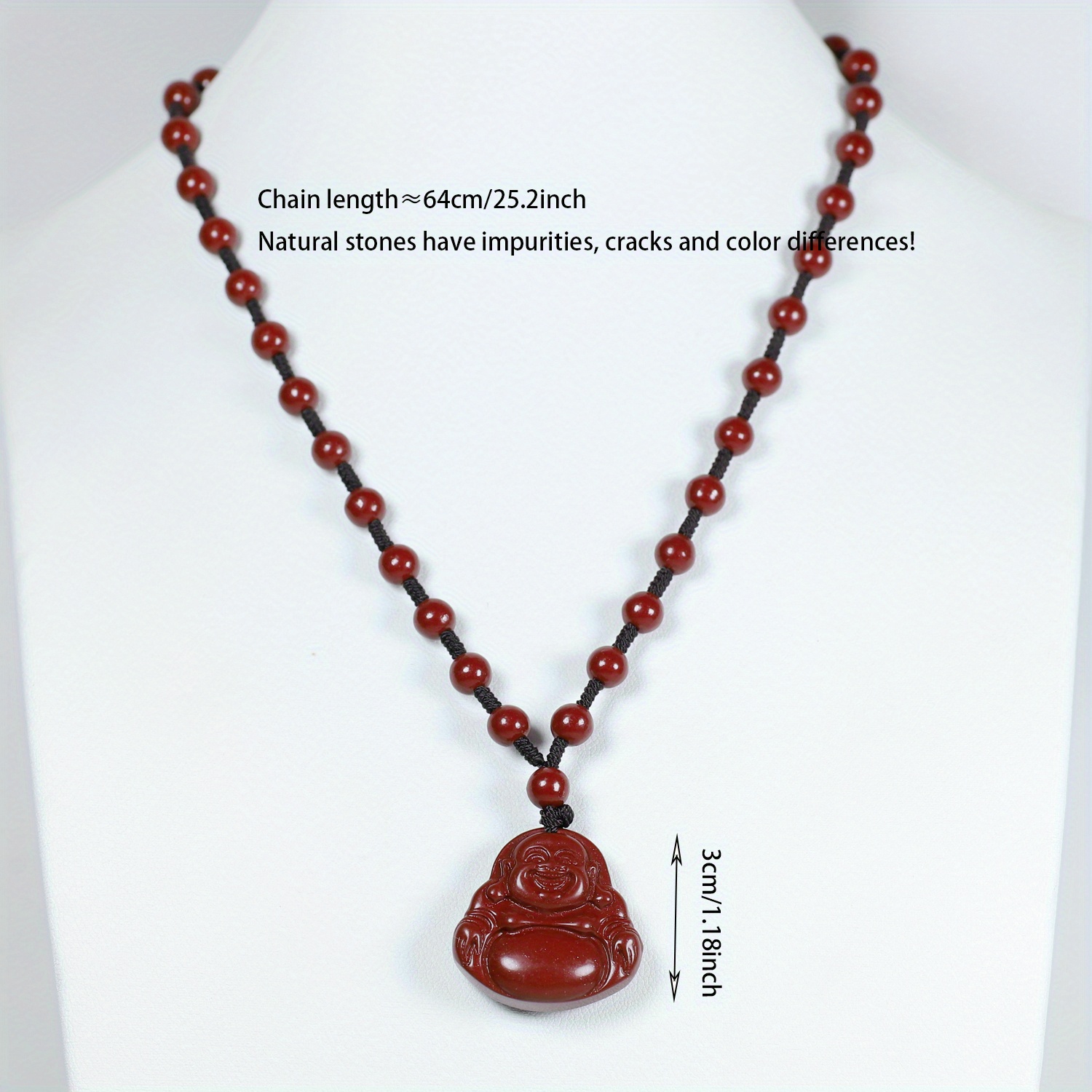 Cinnabar Smiling Character Pendant Necklace, Unisex Gift