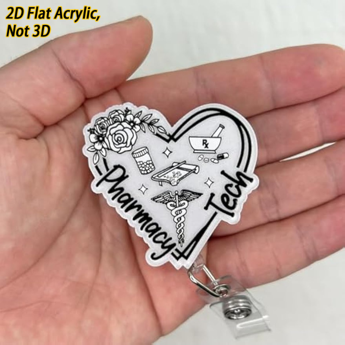 TEMU Porte-badge 2D extensible en acrylique pour pharmacie avec porte-identité de pharmacien - Clip de badge Cpht pour , cadeau d'assistant en