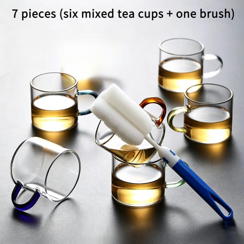 TEMU 6pcs 6- Cup Each Non-mixing Thickened Glass Teacups With Handle Small Size Tasting Cups High Borosilicate Glass Heat Resistant, Suitable For Tea