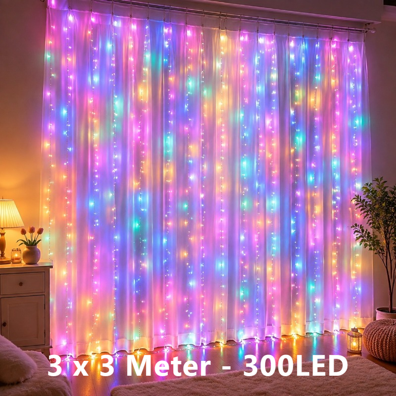 TEMU 1pc Fairy Curtain Lights | Fairy Curtain Lights 300/200/100 Led Multicolor Curtain Lights | Provide Stage Effect, Usb Power, 8 Of Flashing, Usb