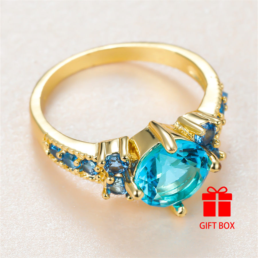 Holiday Cheer Aqua Zirconia Copper Ring with Diamond Accents