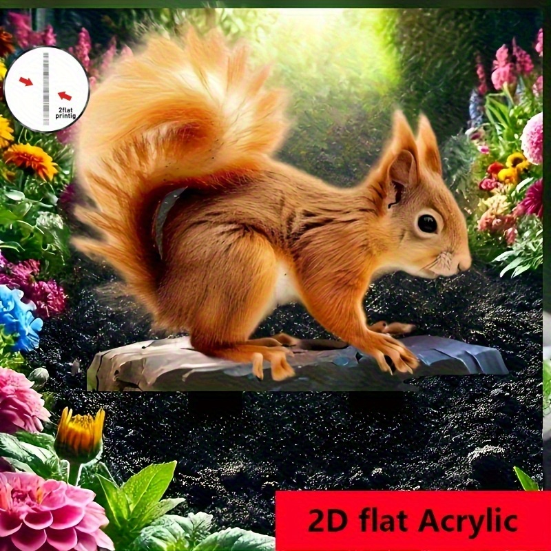 E-shop 2D Flach, 2D Acryl Roter Eichhörnchen Gartenstumpf Dekoration - Lebendige Tier-Motiv Outdoor Deko für Gärten, Töpfe und Rasenflächen, Robuste