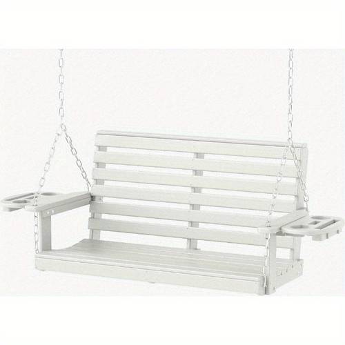 porch swing 4 ft patio swing with cup holders adjustable hanging chains hdpe outdoor swing for patio porch garden yard heavy duty 660 lbs weight capacity white