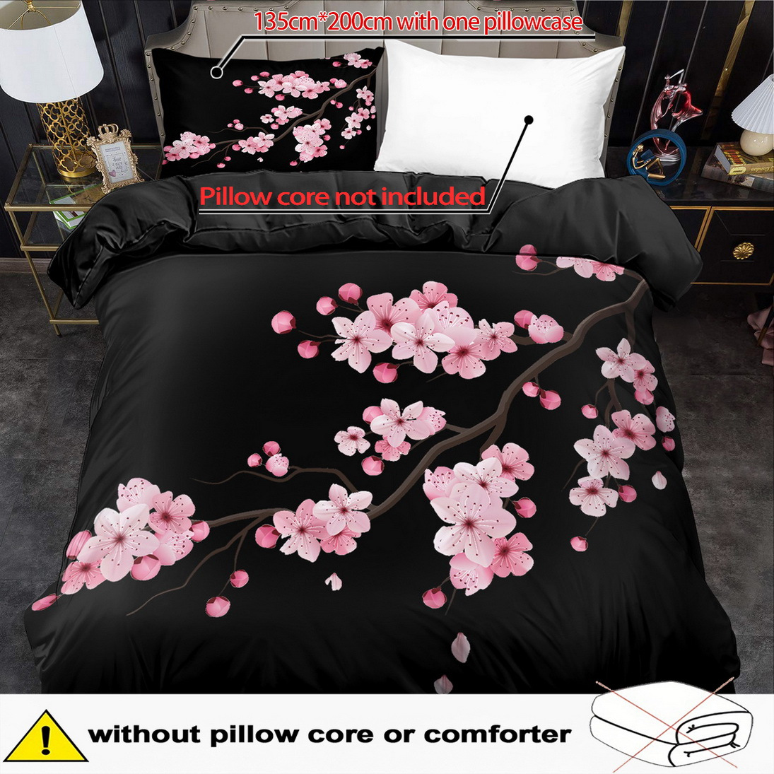 TEMU 2/ 3pcs Quilt Cover Set, Pink Flowers Print Duvet Cover Set, King Bedding, Polyester Machine Washable, Quilt Decoration, Bedroom , Birthday Gift