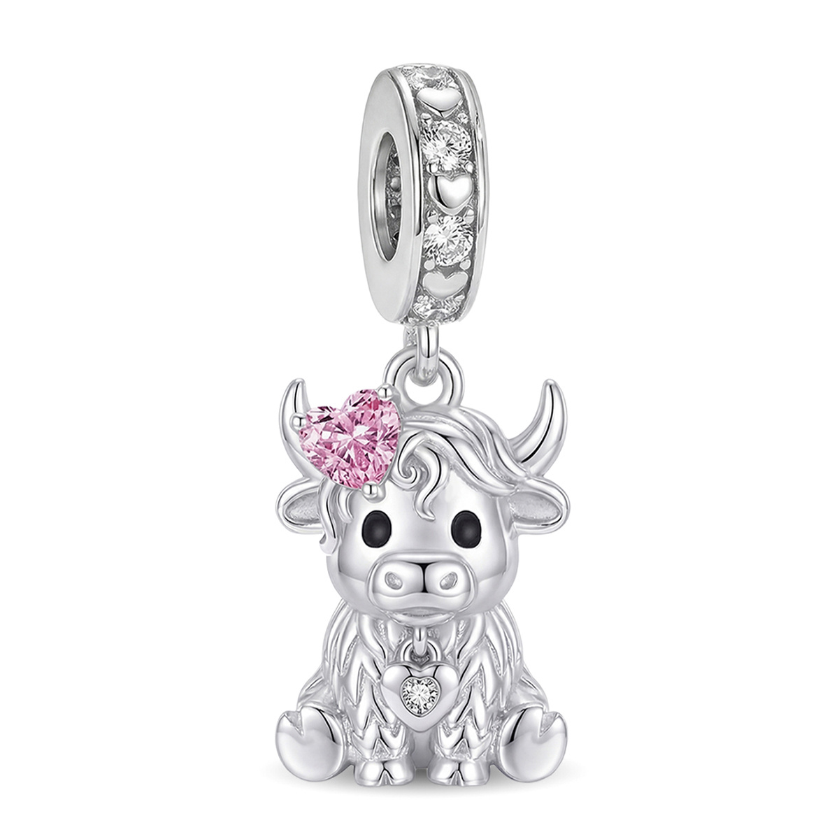 TEMU 1pc Cute Cow Diy Beaded Pendant For Women's Jewelry, 925 Silver Plated Pendant Suitable For Bracelet And Necklace, Spring And Summer Jewelry