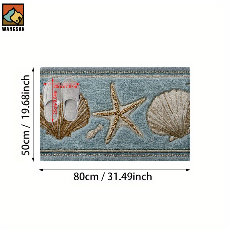 E-shop 2D Flach, 2D Flach, 1 Stück 2D Flache Seestern und Muscheln Muster Badezimmer Anti-Rutsch Matte, Flanell Material, Flauschige Plüsch Dekoration,