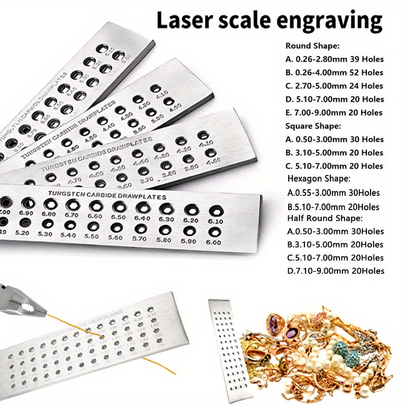 

Stainless Steel Carbide Wire Drawplate For Jewelry Making - Round, Square & Hexagonal Shapes With 20-52 Holes (0.26-9mm, 0.5-7mm, 0.55-7mm) - & Versatile For Crafting Unique