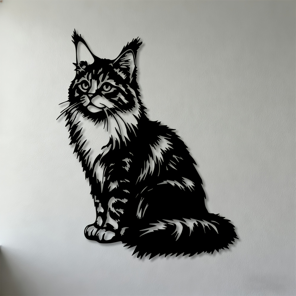 TEMU Décoration murale chat Maine Coon 2D, 1 pièce - Décoration murale en acrylique style vintage, pour salon, chambre, bureau - Ornement chat Maine