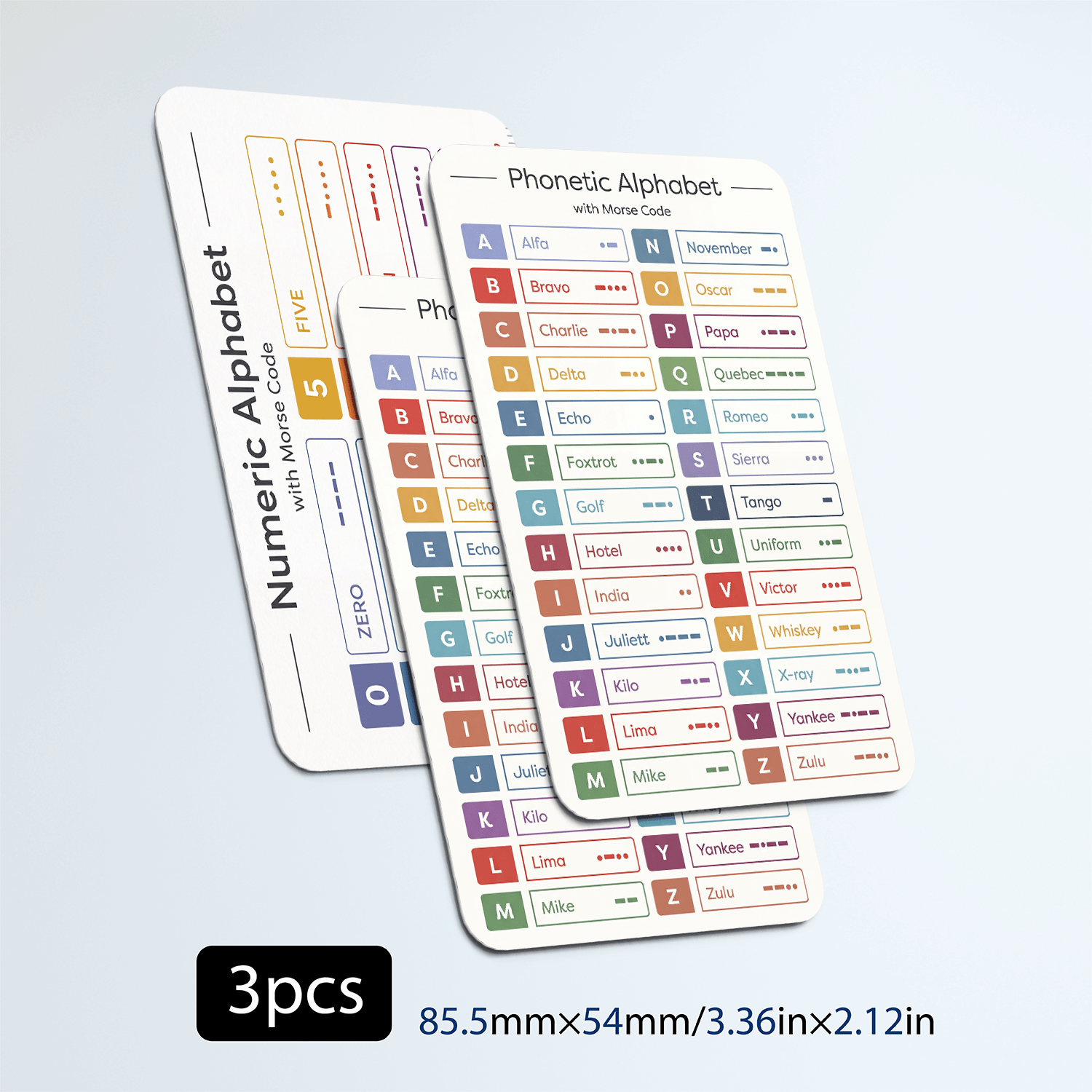 Image of 3pcs Aviation Phonetic Alphabet Cards With Code Chart - Pocket Flash Cards Suitable For Communication Training, Aviation, Radio Practice, Language Learning (english, French, Spelling Charts)