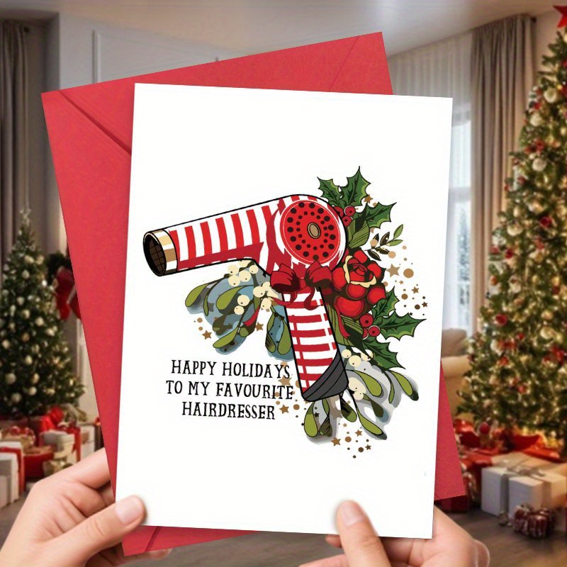 

1 Hairdresser-themed Christmas Card, Expressing Gratitude And , Perfect As A Unique Holiday Gift For A Stylist, Complete With An Envelope.