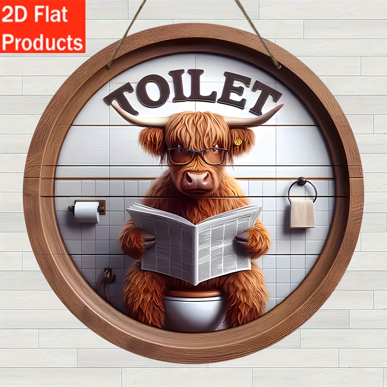 E-shop 2D Flat - Eine 2D Dekorative Plakette und Ornament, mit einem exquisit handgefertigten Toilettenzeichen aus einer Hochlandkuh, geeignet für