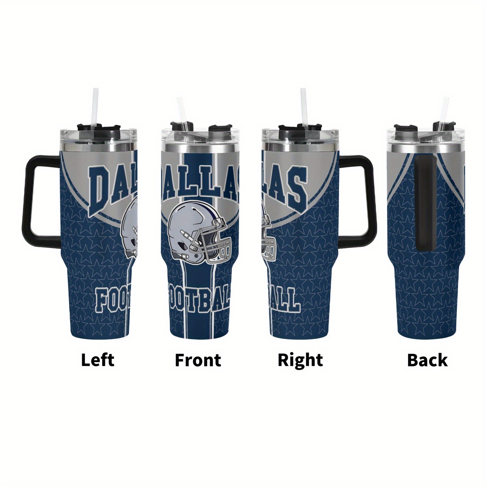1pc dallas football 40oz stainless steel vacuum insulated bottle cup with handle and straw suitable for cold drink travel cup suitable for valentines day easter mothers day fathers day   for   0