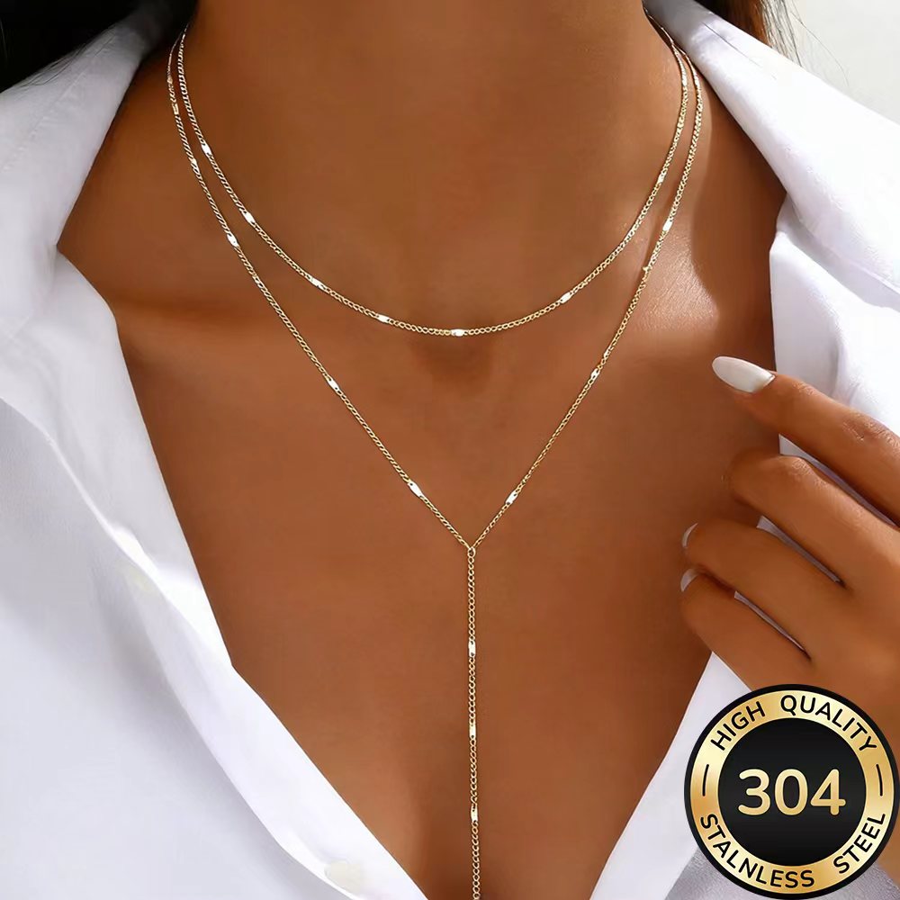 TEMU High-quality 304 Stainless Steel Hypoallergenic -shaped Necklace, Polished, Kc, Fade-resistant, Simple And Elegant, A Fashionable Women's