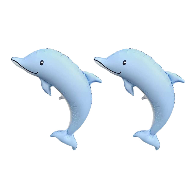 Image of 2pcs 46-inch Large Matte Dolphin Foil Balloons, Birthday Party Decorations, Outdoor Event Props, Festival Atmosphere Decor, Room Background Wall Decorations