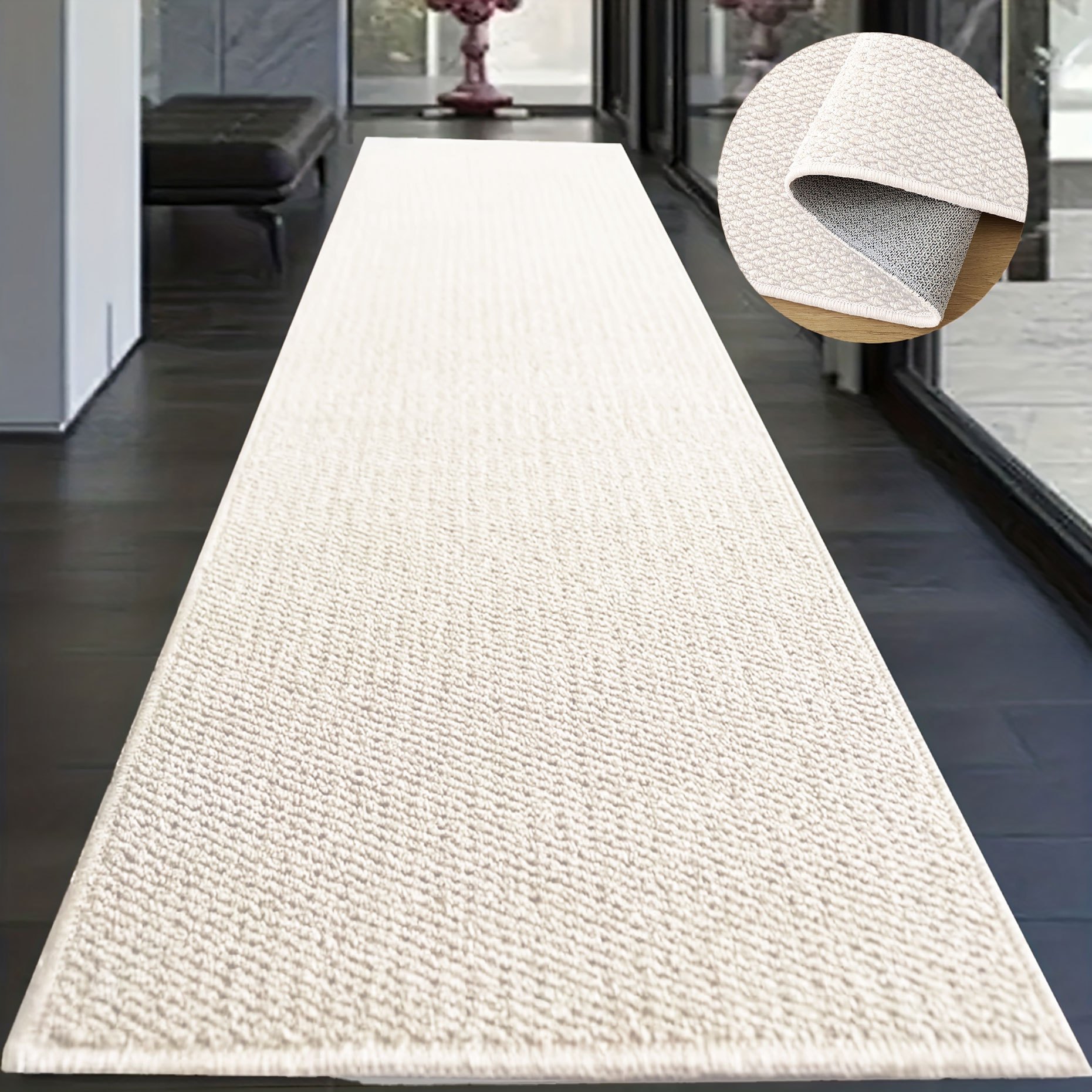 TEMU 1pc, Nordic Style Sisal Washable Runner Rug, Beige Rectangular Rug, Beige Woven Rug, Sisal-like Runner Rug, Rv Floor Mat, Tent Mat, Doormat,