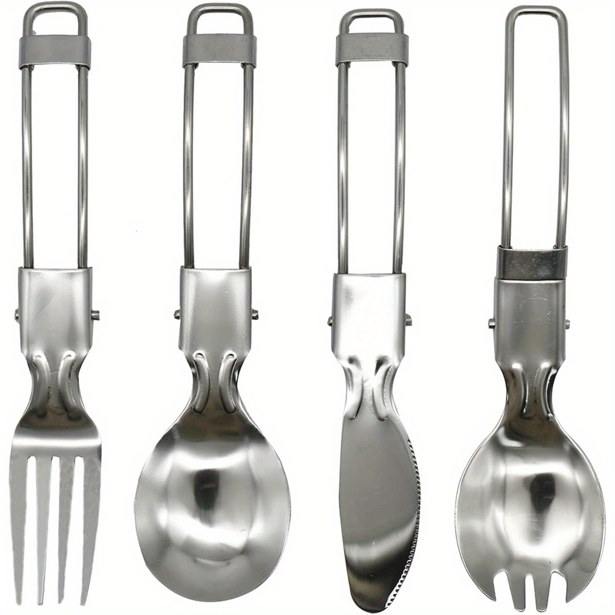 4pcs compact folding camping utensil set heavy duty 304 stainless steel 18 10 flatware with spoon fork knife portable travel cutlery for backpacking hiking picnics dishwasher   saving design for     for home on the go use Product details 1