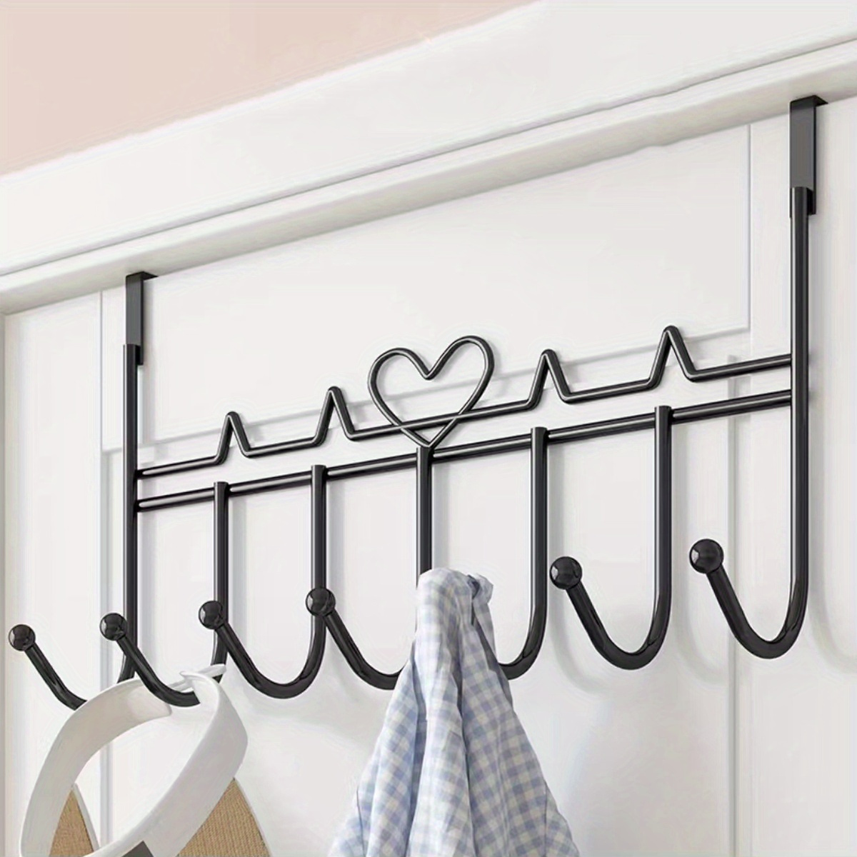 

[7-hook Heart-shaped Door Rack] -shaped Door Hook - A 7-hook Door Rack, Hanging Towels, Clothes, Hats, Bags, And Bathrobes!