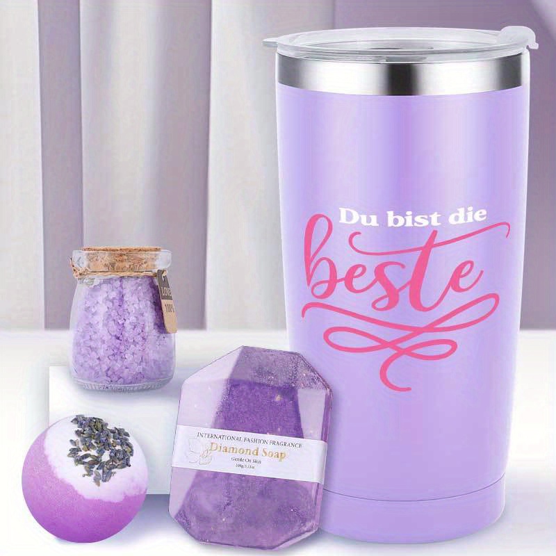 8-dijelni Ljubičasti Poklon Set za Kupanje za Žene - Morska Sol, Pješčana Sol, Spa Set, Rođendanski Poklon za Samoobavještavanje za Mamu, Suprugu ili Najbolju Prijateljicu, Savršen Poklon za Zahvalnost i Božić, Gumica za Kosu, Mirisna Svijeća, Kupaći Prašak, Bombice za Kupanje, Sapun, Poklon Kutija - Idealno za Sezonske Proslave