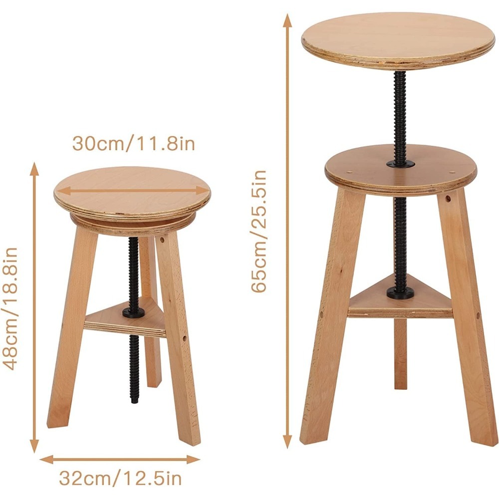 TEMU Swivel Drawing Stool Made Of Wood | Round Wooden Drafting Chair | Versatile For Artist Stool - 30 Cm Diameter, Height Adjustable From 48cm To