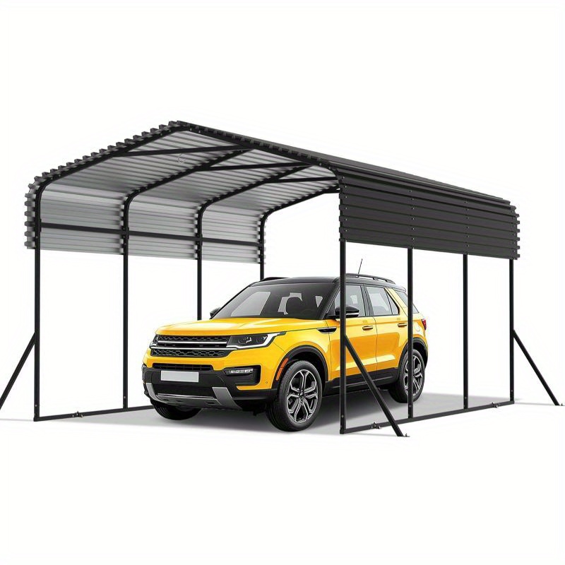 Image of Large Outdoor Carport Garage Features Metal Trapezoidal Panels For Stability, Temporary And Removable