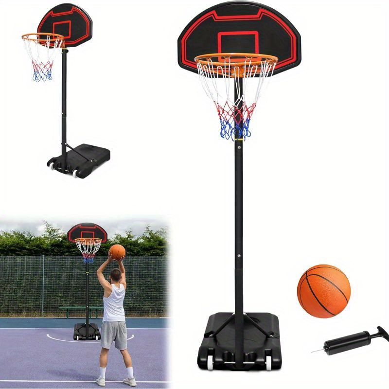 E-shop Verstellbares Basketballkorb-Set für den Außenbereich, 156-208 cm Höhenbereich - Mobiles Basketballsystem mit Ball und Pumpe - Platzsparendes