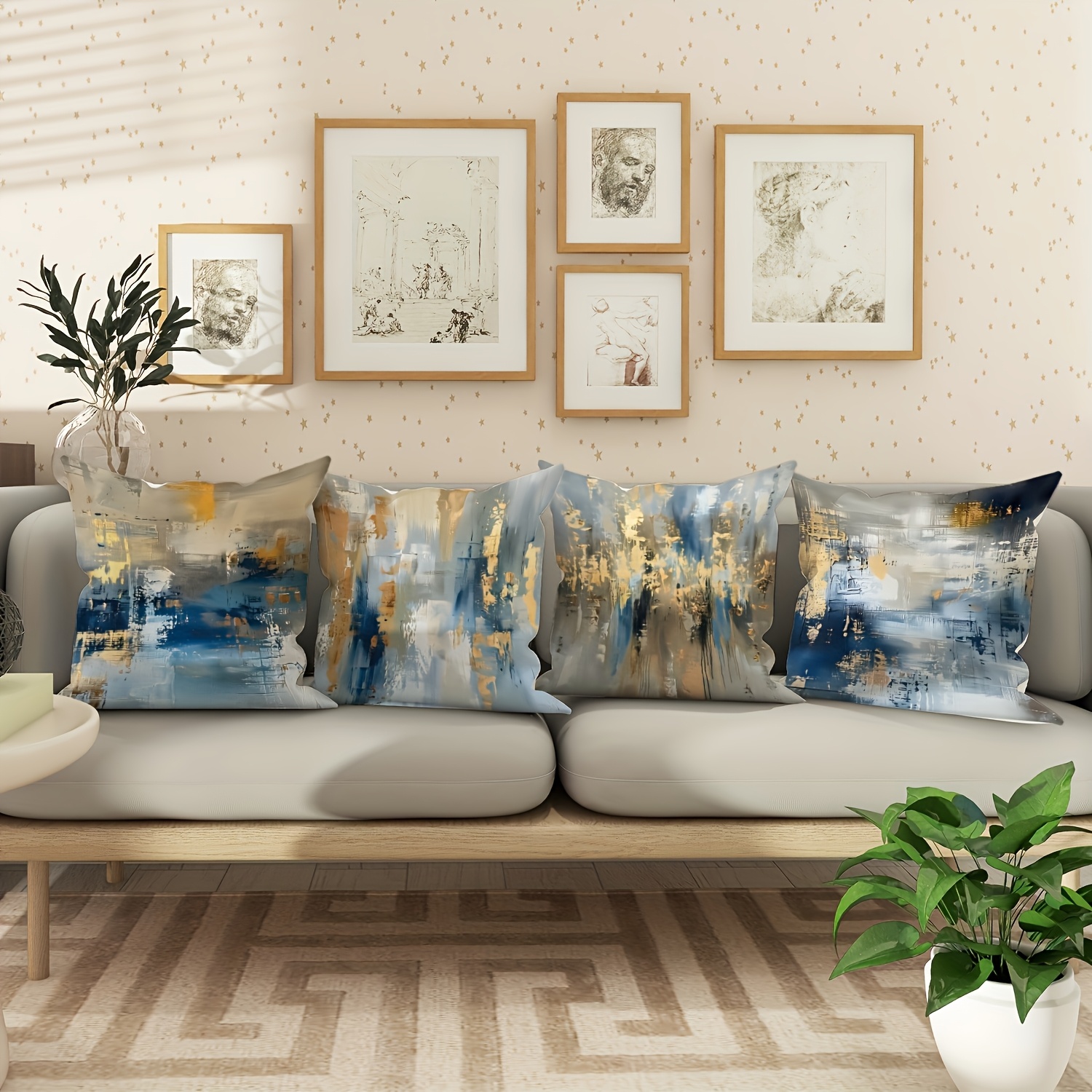 4pcs modern abstract pattern pillow covers, machine washable, zipper closure, polyester fiber, double-sided printed, ideal for car, farmhouse, bedroom, living room sofa - decorative pillow covers|abstract pattern pillows|polyester fiber pillows Product details 2
