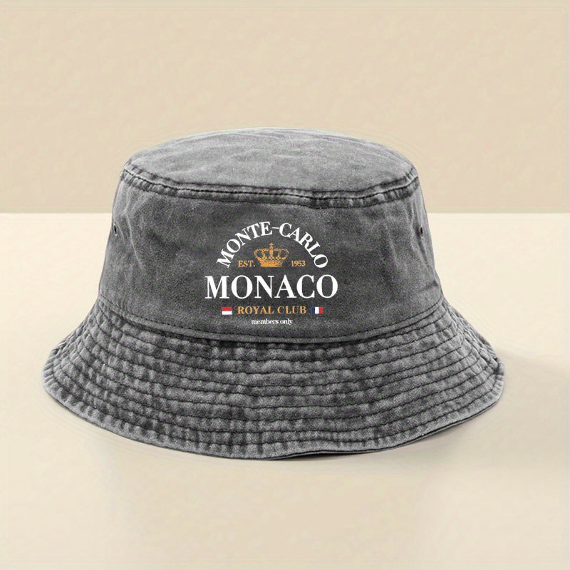 TEMU A "monaco" Printed Vintage Viscose Bucket Hat - Adjustable, Lightweight, And Breathable, Hand Wash Only, Suitable For Outdoor Sports And Casual