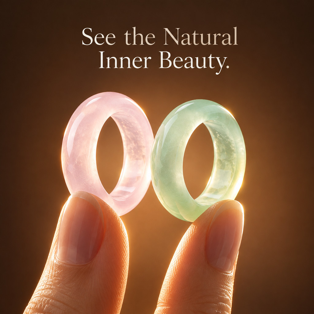 2pcs Pink & Green Agate Natural Stone Band Ring Set, Stackable