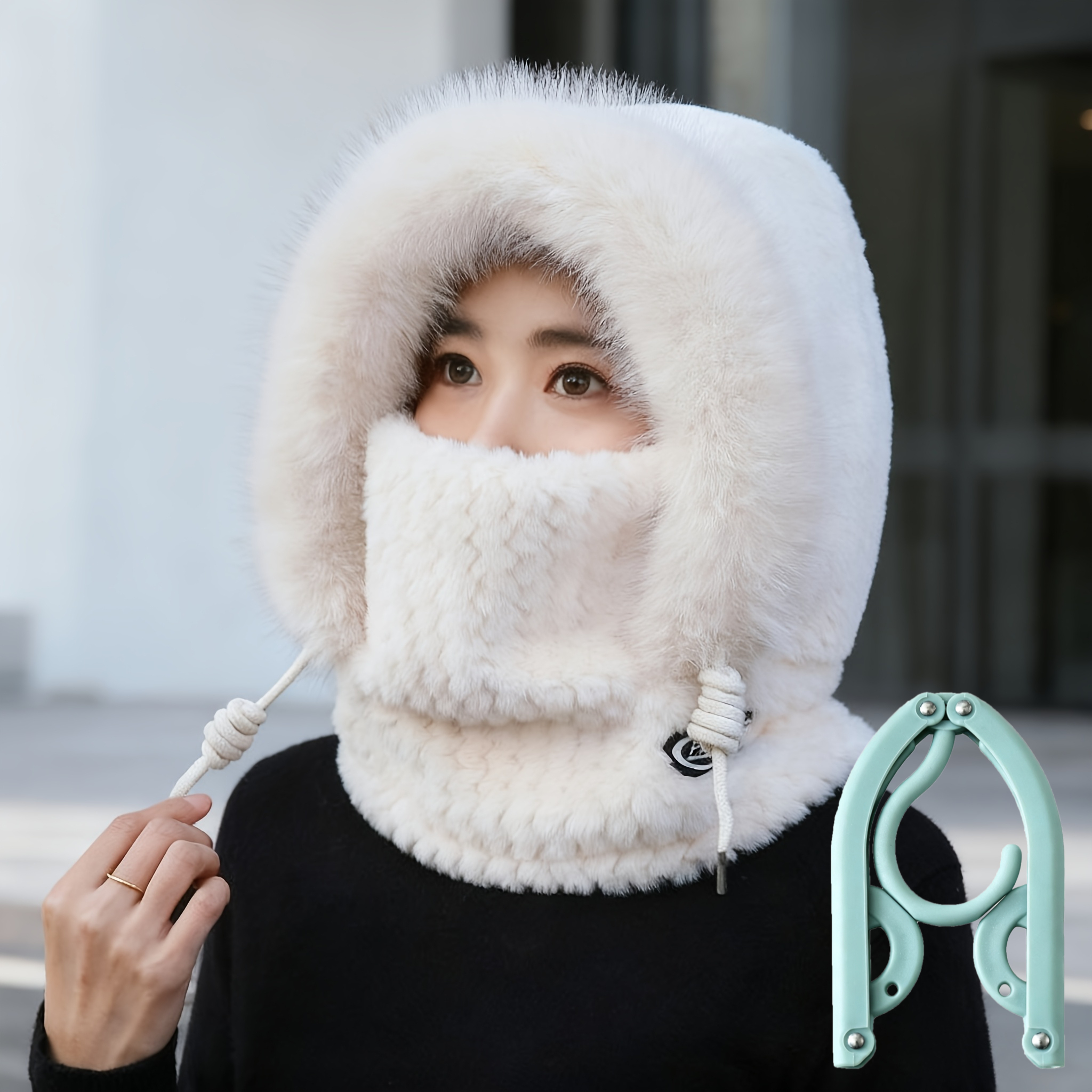 2pcs Set Winter Hat and Folding Clothes Rack, Unisex