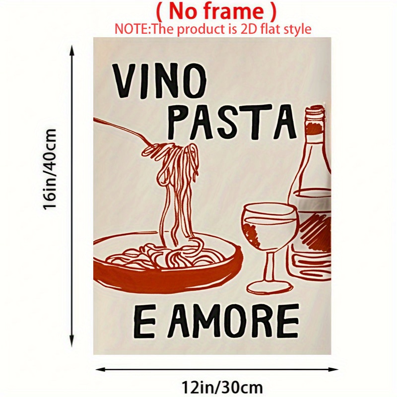 neokvirani platneni   vino pasta amore -     zidna umjetnost s receptom za špageti carbonaru i temom vina, savršeno za dnevni boravak, spavaću sobu ili  , dekoracija kuhinje, 30x40 cm | vesela ilustracija hrane