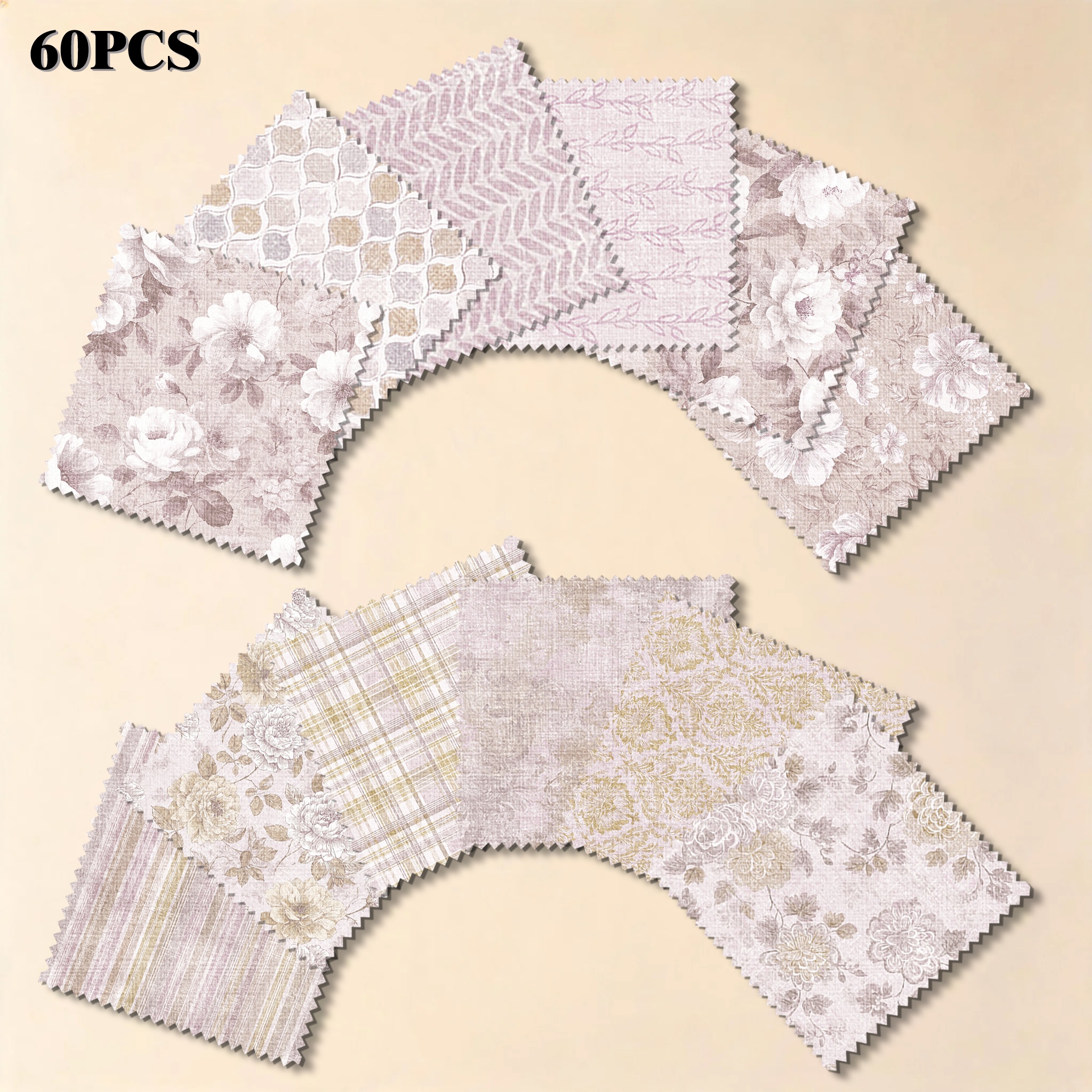 TEMU 60pcs 5-inch Pre-cut Serrated Edges, Retro Pastoral Style Printed Series, Including Delicate Floral Geometric Vine Plaid Stripes With Various