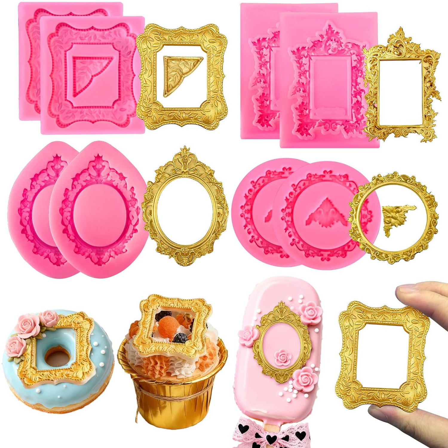 set of 8 vintage style silicone molds for   decorative frames suitable for baking and crafting with chocolate fondant and other materials ideal for cake decorations cupcake toppers and more