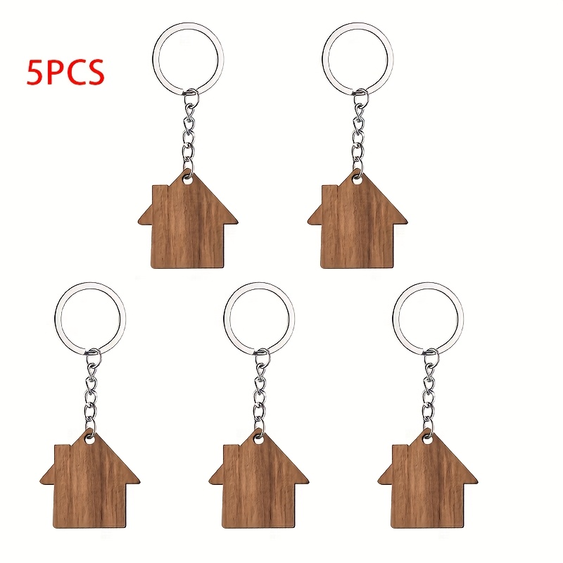 TEMU Lot de 5 porte-clés en bois de maison, adaptés à la laser, idéaux pour cadeaux d' et immobiliers, cadeaux de pendaison de crémaillère
