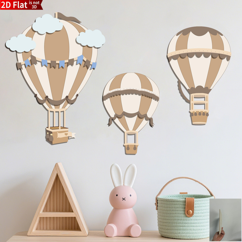 TEMU 2D Plat, 2D PLAT 3-delige set Vintage bruingetinte heteluchtballon wanddecoratie, Minimalistische bloemen 3-delige set, Werkkamer wanddecoratie,