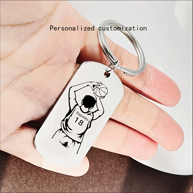 TEMU 1 Regalo per di Pallacanestro - Portachiavi in Acciaio Inossidabile con Incisione Laser con e Numero Personalizzati, Design Sportivo Elegante,