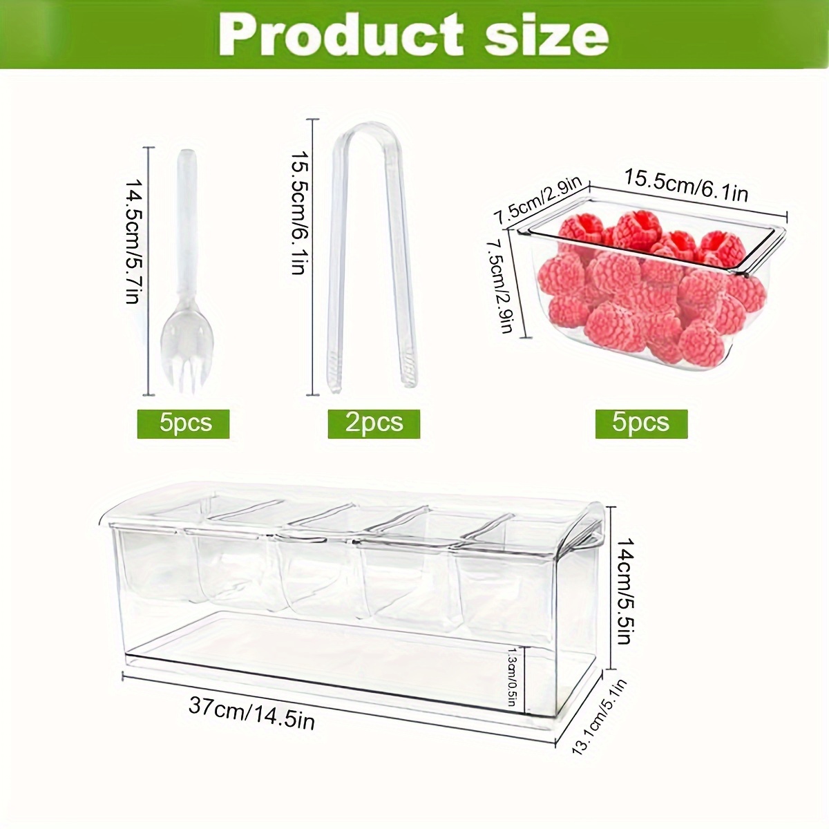TEMU 1 assiette à salade (comprenant un récipient à 5 compartiments, 5 et 2 pinces) - Assiette à assaisonnement en plastique transparent avec