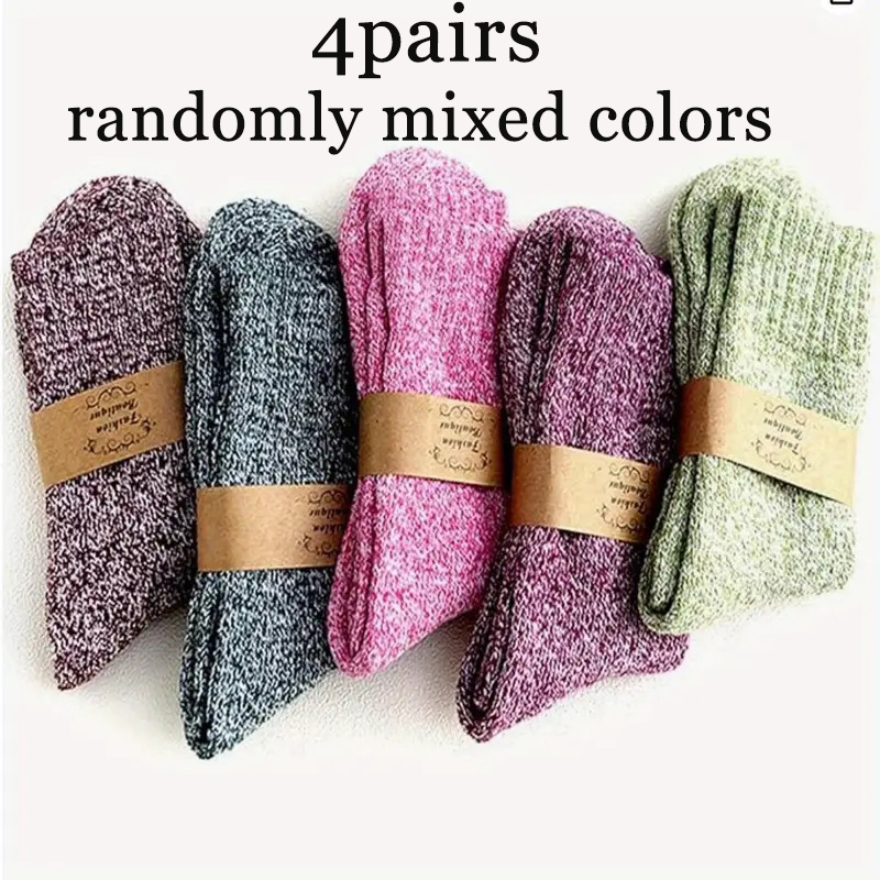 4 Pairs Of Random Color Sets Of Thick, Warm Women's Socks, With Cold- And Heat-resistant Mid-calf Socks, Soft And Comfortable With A Retro Ethnic Style, Outdoor Sports Socks