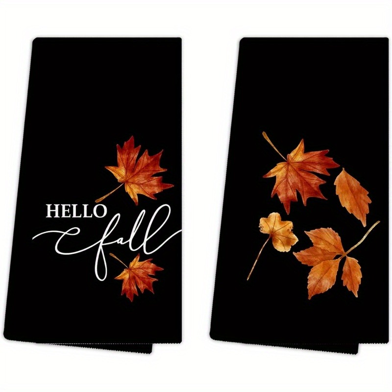 TEMU 2pcs Dark Autumn Maple Leaf Dish Cloths, Fall Botanical Kitchen And Bathroom Decor, Durable With "" Design, Machine Washable, Thanksgiving